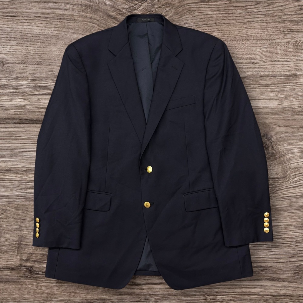 Lauren Ralph Lauren Mens 41R Navy Blue 100% Wool Gold Button Blazer Sport Coat